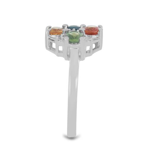 BUY 925 SILVER MULTI SAPPHIRE GEMSTONE CLUSTER RING 